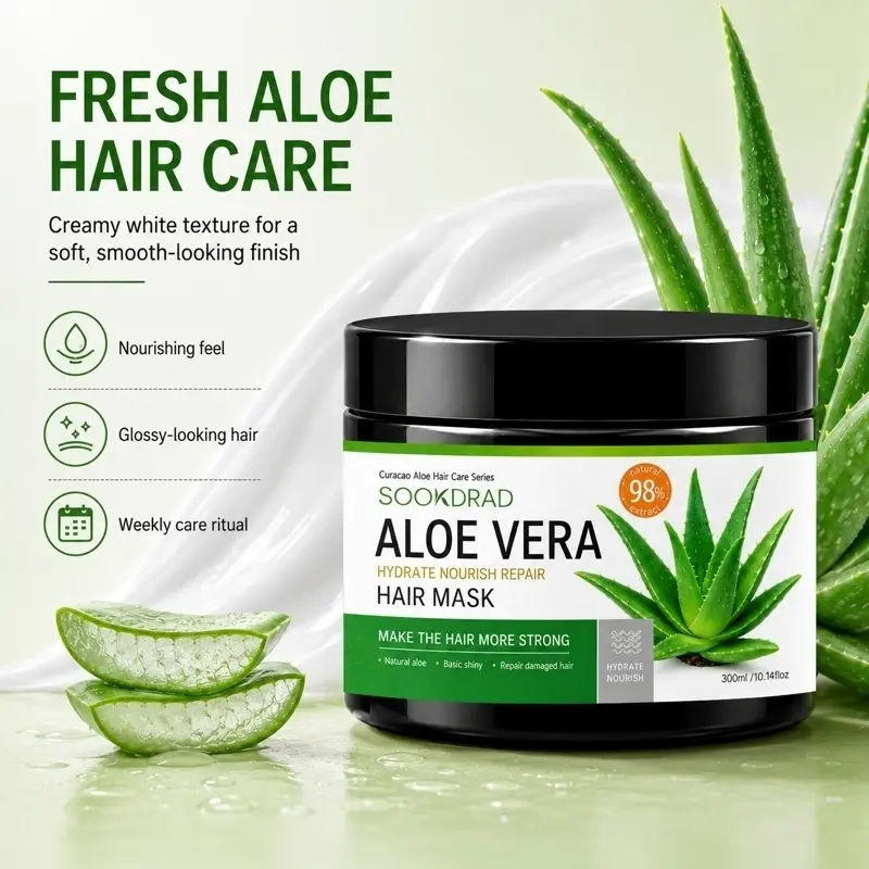 Aloe Vera Hair Mask, 98% Natural Extract, Hydrate Hair, Nourish Hair, Repair Damaged Hair, Strengthen Hair, 300ml