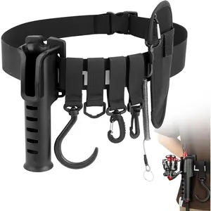 Adjustable Fishing Rod Holster Waist Wading Belt for Men - Nylon Wader With Portable Pole Inserter for Fly Surf Kayak Casting Spinning Gear (Black)