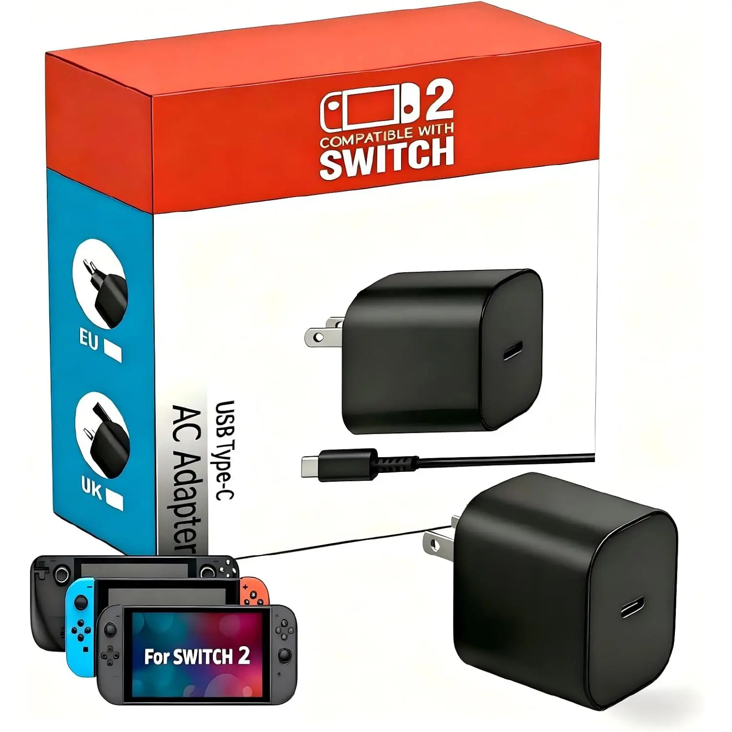 2 Charger, 60W PD3.0  Charger Power Adapter for   2, Portable Swit ch Charger with 6FT USB C  for OLED/Lite/Steam Deck, Support 4K TV Mode