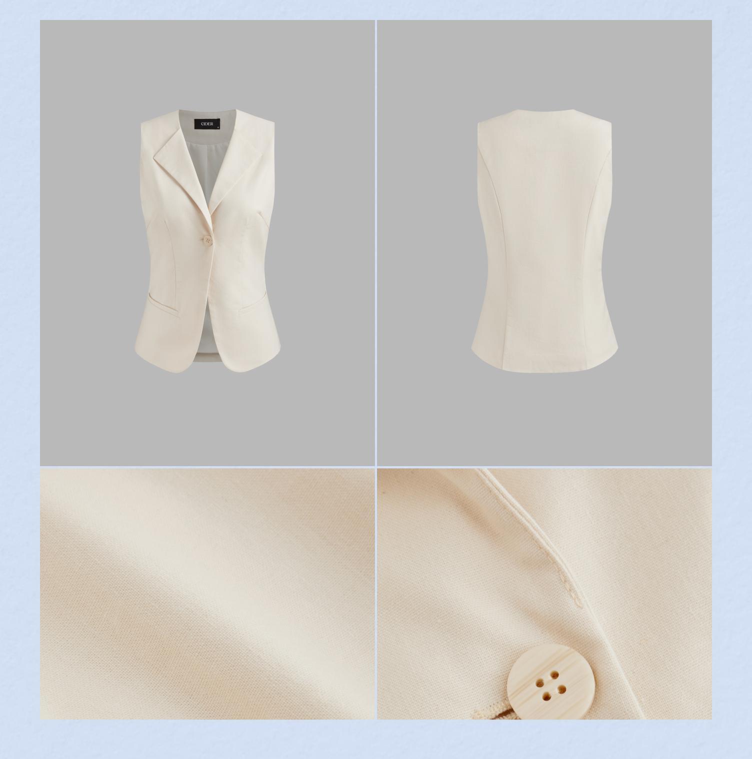 Cider [3 colors, size 2-26] Linen-blend Collar Solid Button Blazer Vest