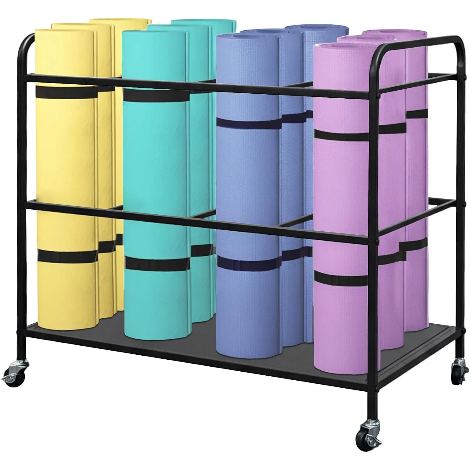 Yoga Mat Storage Rack with Locking Wheels - Functional Large Cap Organizer for Fitness Gear, Gym Use Dumbbells, Kettlebells and Rollers, Functional Rack