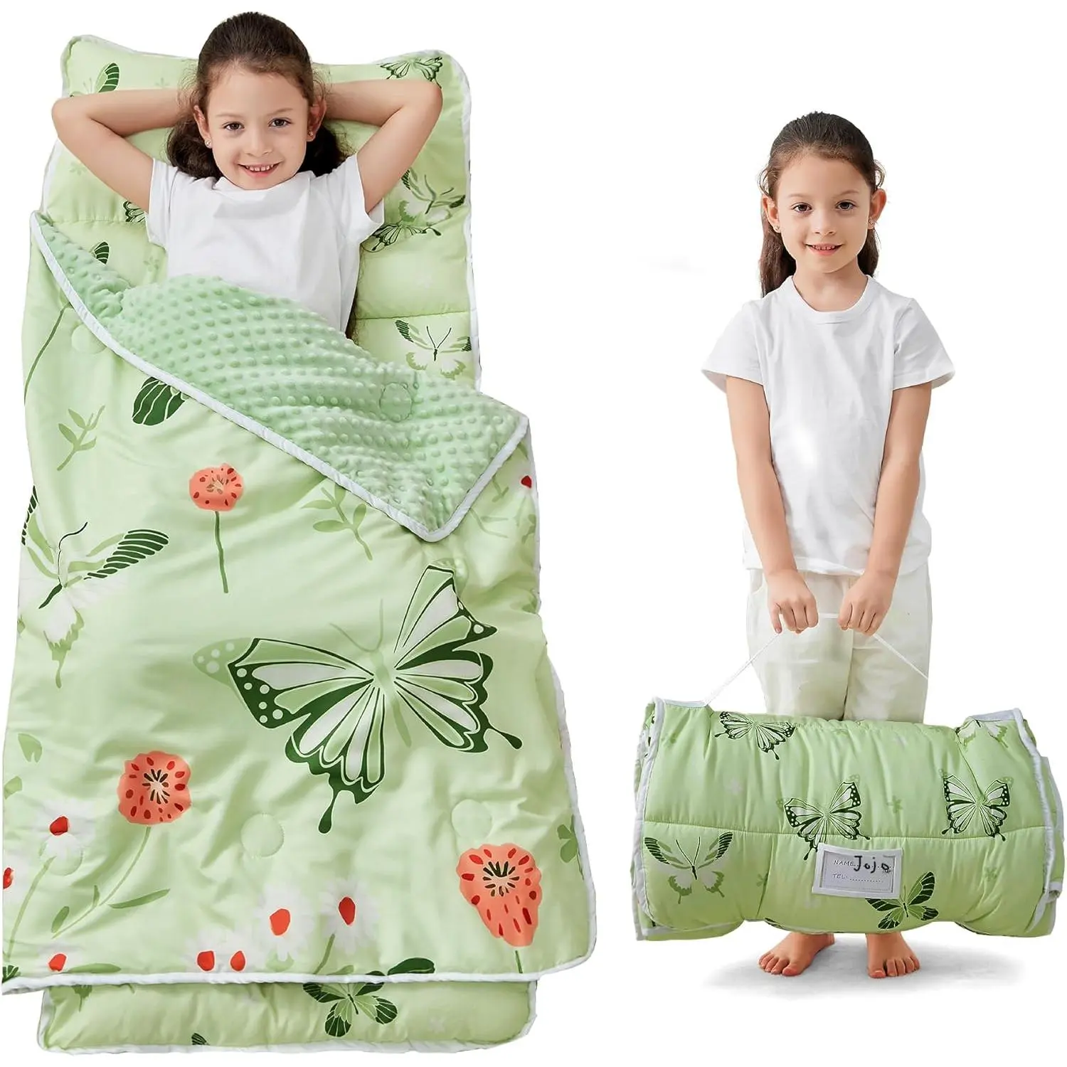 Toddler Nap Mat with Pillow and Blanket, Extra Large Rolled Napping Mats,Slumber Bags  Boys Girls,Kids Sleeping Bag  Daycare, Preschool Travel Camping