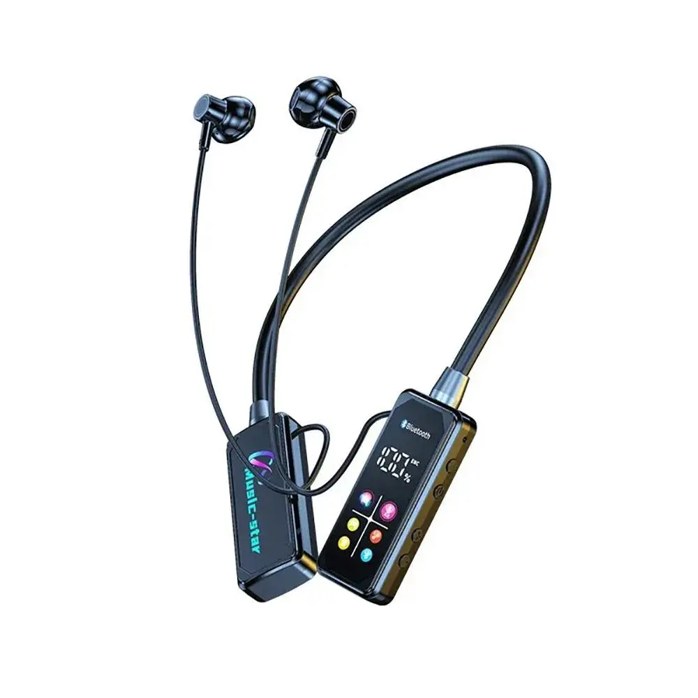 Magnetic Bluetooth 5.4 Neckband Earphones - Waterproof Wireless Headsets with Color Screen, Noise Reduction, Audio Card, Fast Charging & Manufacturer Warranty, Water Proof