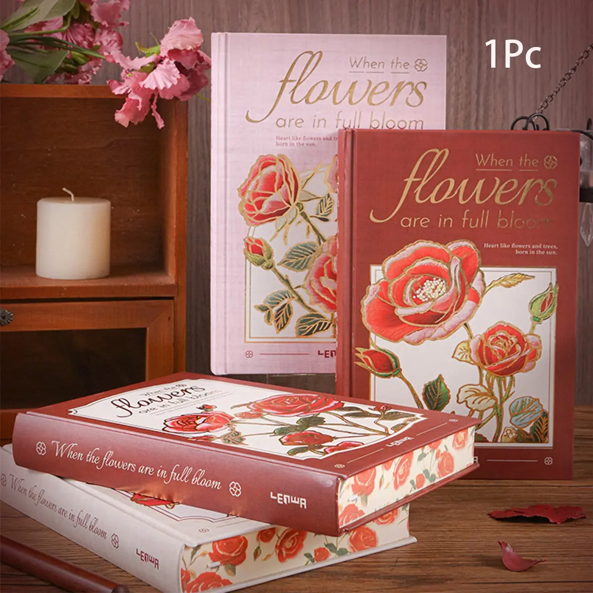 Vintage Floral Hardcover Journal, Aesthetic Rose Notebook with Gold Foil Cover Design, Decorative Painted Edge Diary for Writing, Sketching, Notes and Daily Journaling, Elegant Stationery Gift for Women, Back to School Supplies