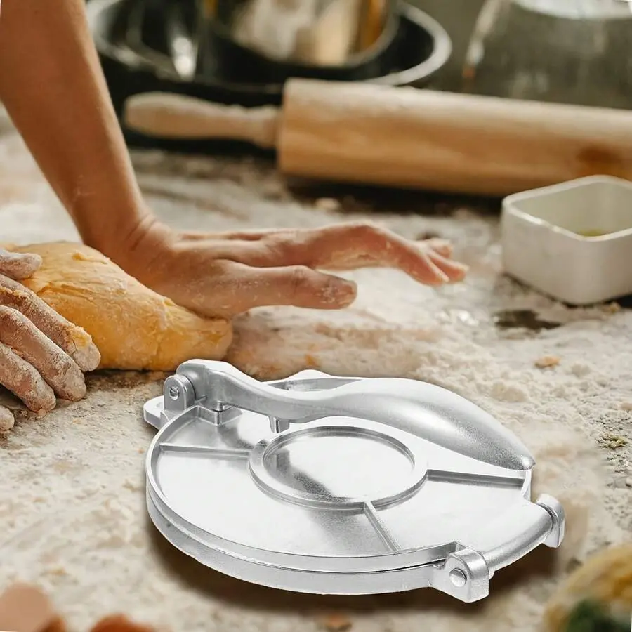 6inch Aluminum Corn Tortilla Maker, Flour Corn Tortilla Maker, Flatbread Maker, Pancake Maker, Corn Roll Maker, Versatile Use, Pizza, Dumpling, Bread Dough Press Machine, Kitchen Tools (Silver)
