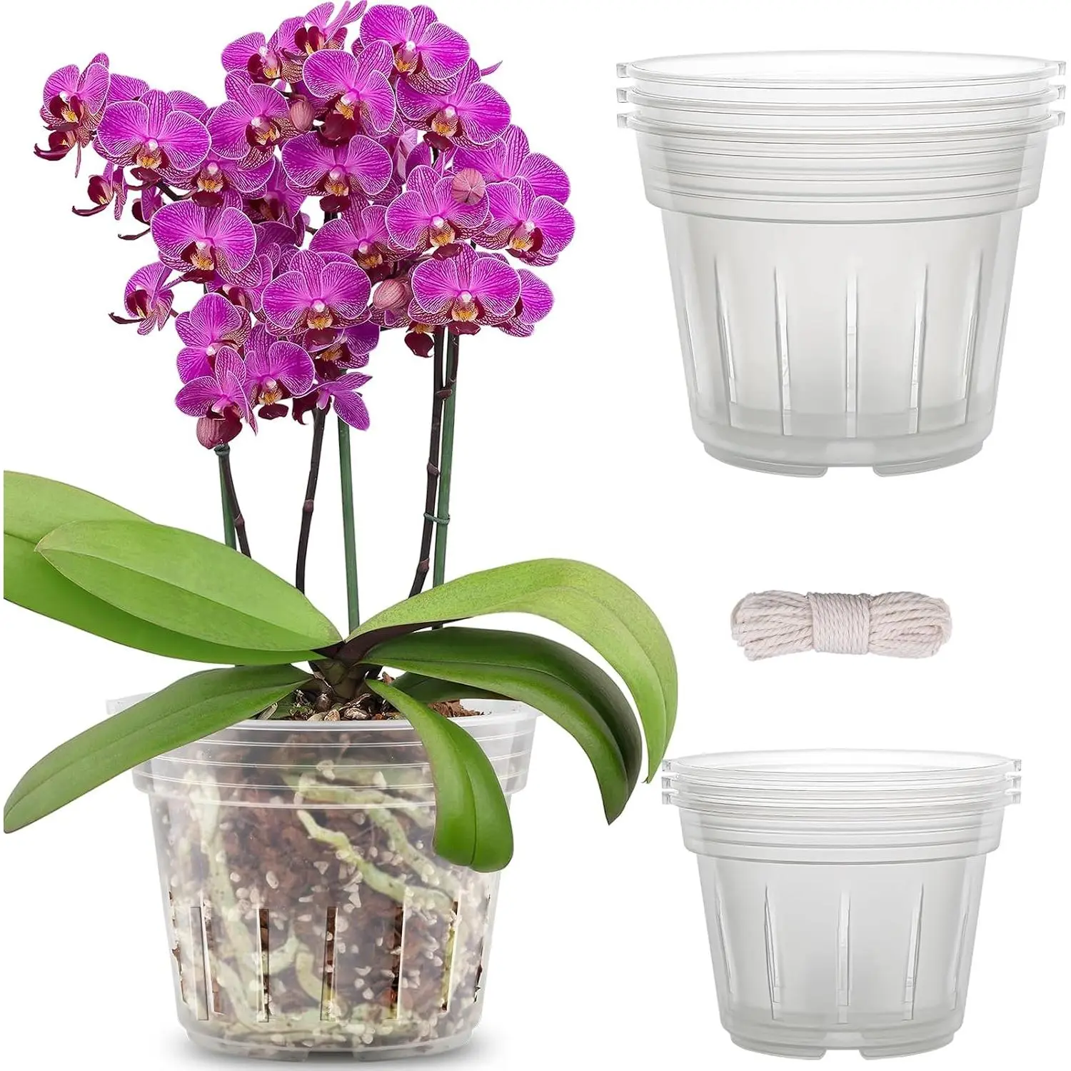 Orchid Pot - 6 Pack Clear Plastic Orchid Pots with Holes, Slotted Flower Planter for Indoor Outdoor Use, 3 Each of 4.1 and 4.8 Inch