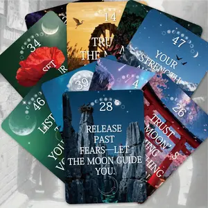 50 Mystery Moon Oracle Cards, Fortune Telling, Lunar Phase Theme Game, Fun Party Card Set, Relaxing Entertainment, Mystic Tarot Deck