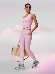 women's solid crop top & leggings tracksuit set, casual breathable sportswear set for workout running, ladies sportswear for all seasons, activewear, workout clothes women