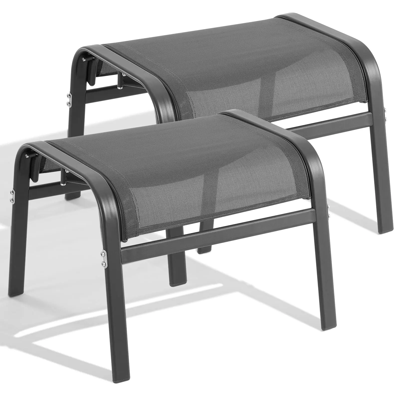 2 Piece Outdoor Patio Ottoman, Portable Outdoor Foot Rest Stackable Ottoman Seat Metal Textilene Patio Footstools