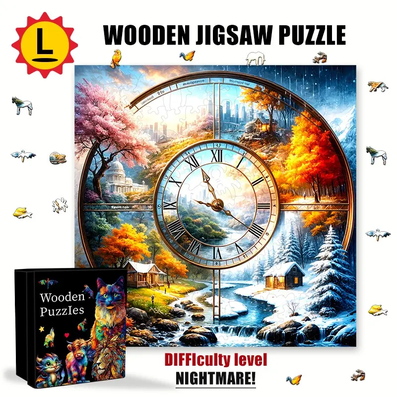 Four Seasons Clock Puzzle, Unique Home Decor Wall Art Gift, Exquisite Puzzle Gift Box, Ideal for Birthdays, Christmas, Thanksgiving