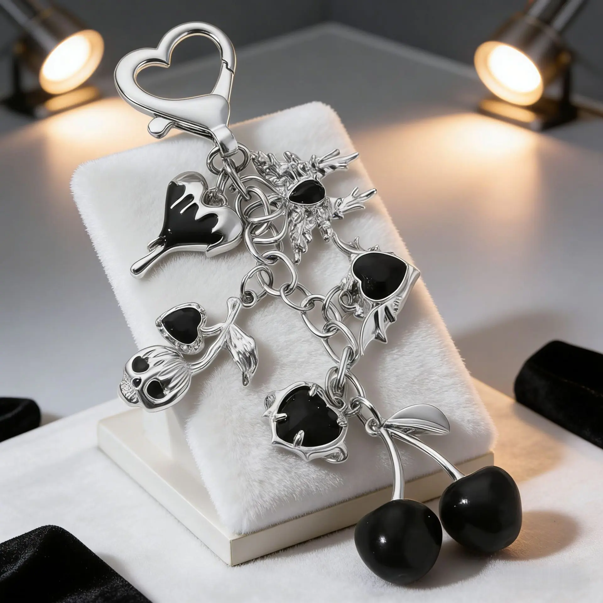 Cool and stylish, with a refined and personalized cherry keychain and a melting heart/skull pendant decoration design. Love pendant, elegant and niche design style, canbe used as a bag pendant