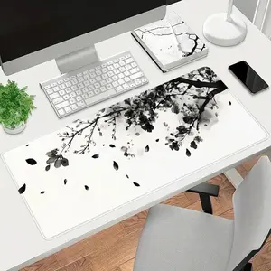 Japanese Plum Blossom Mouse Pad White Desk Mat Extended XL MousePads Office Desk Supplies Office Desk Accessories- Multicolor Non-Slip Stitched Edge Computer Mat For Desk 35.4x15.7 Inches Rubber Base Keyboard Pad for Office & Home