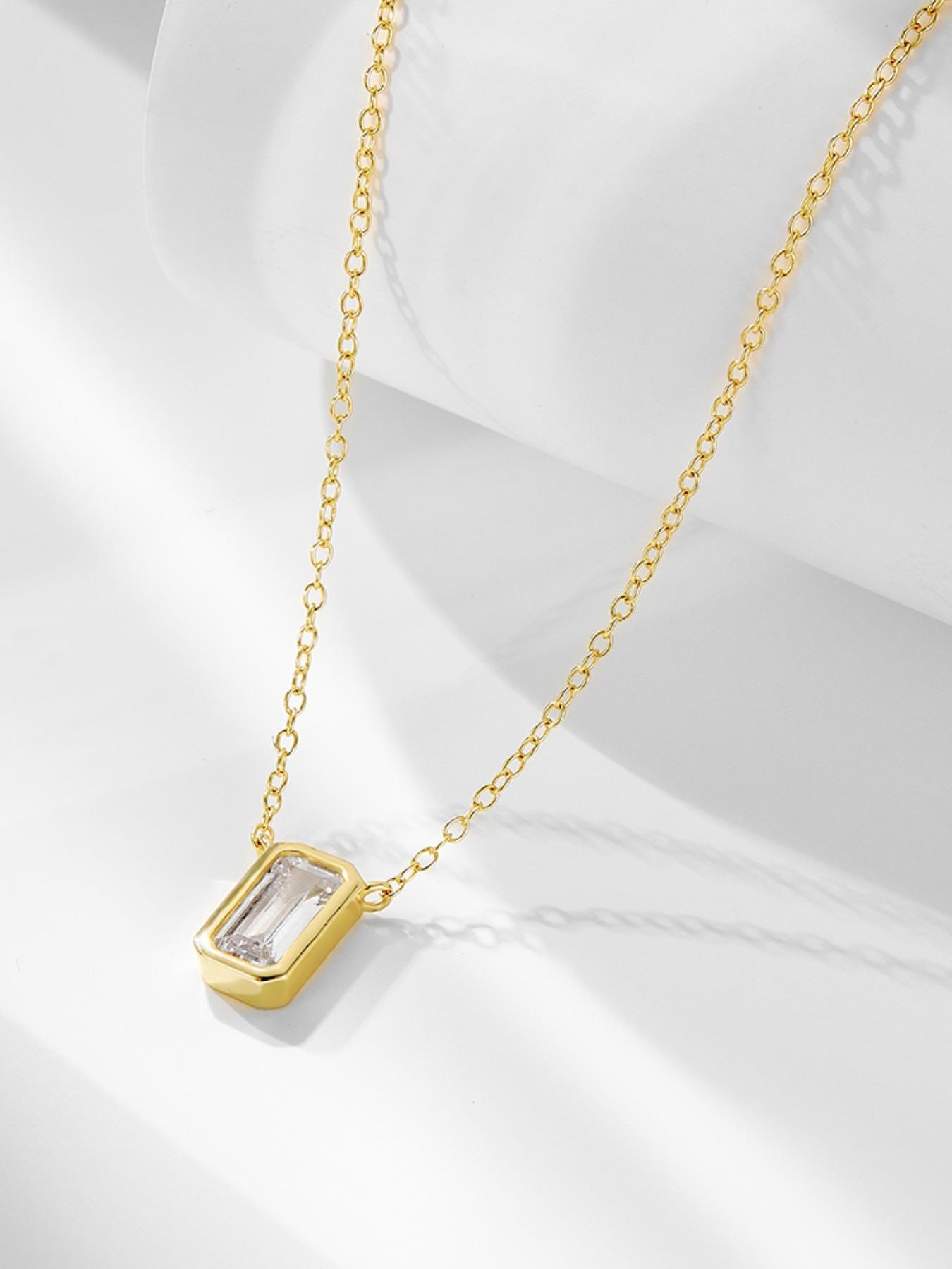 S925 Sterling Silver Rectangle Shaped Artificial Zircon Pendant Necklace, Fashion Jewelry for Party, Daily Clothing Decor, Trendy All-match & Exquisite Jewelry for Gift