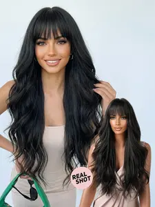 Women's Long Curly Synthetic Wig, Big Waves with Bangs, Natural Look, Suitable for Daily Wear, All Seasons