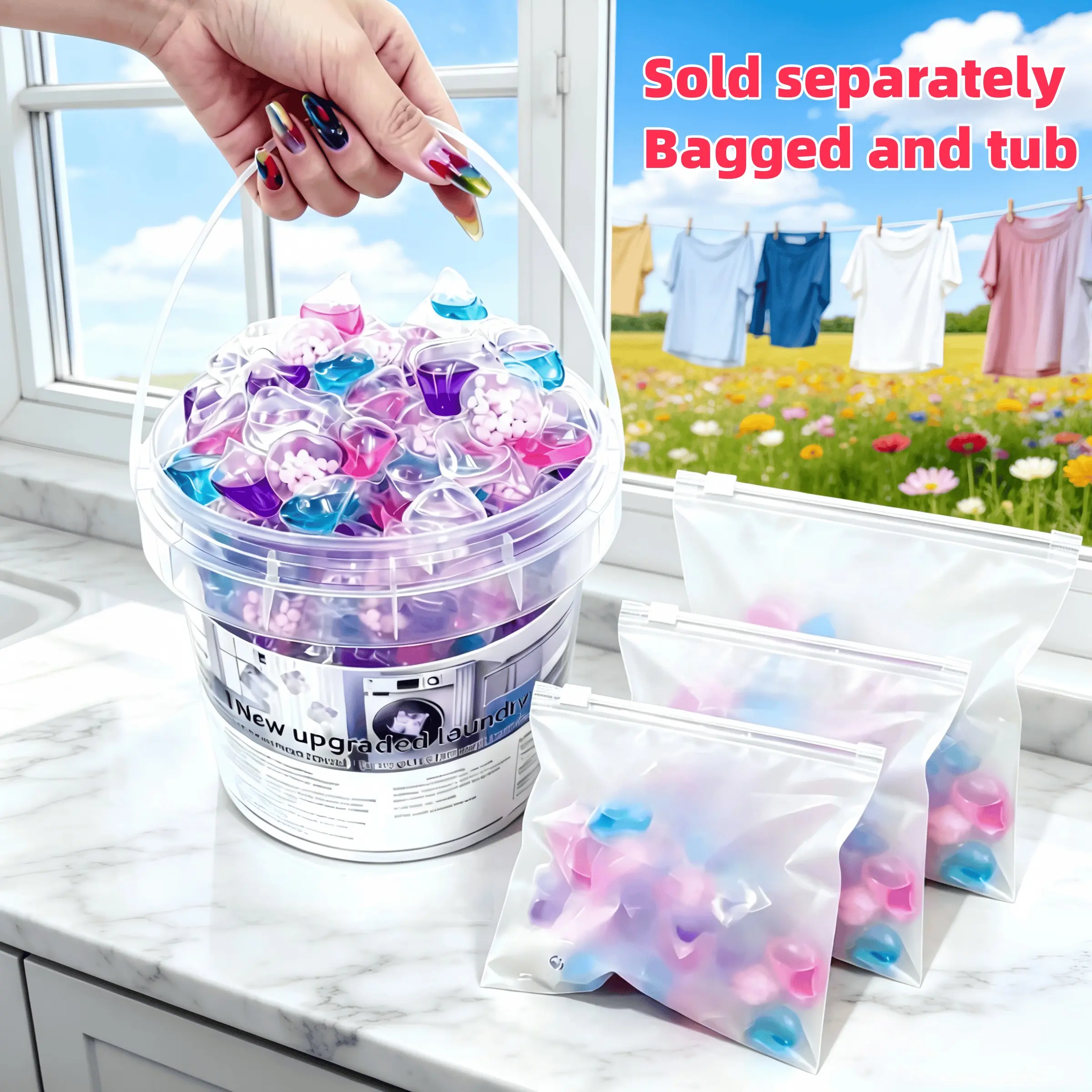 5-In-1 Laundry Beads, Scented Laundry Beads with Long-Lasting Fragrance, Laundry Detergent Pods, Eco-Friendly Cleaning, Softens Clothes, 10/30/60/80/100 Pieces