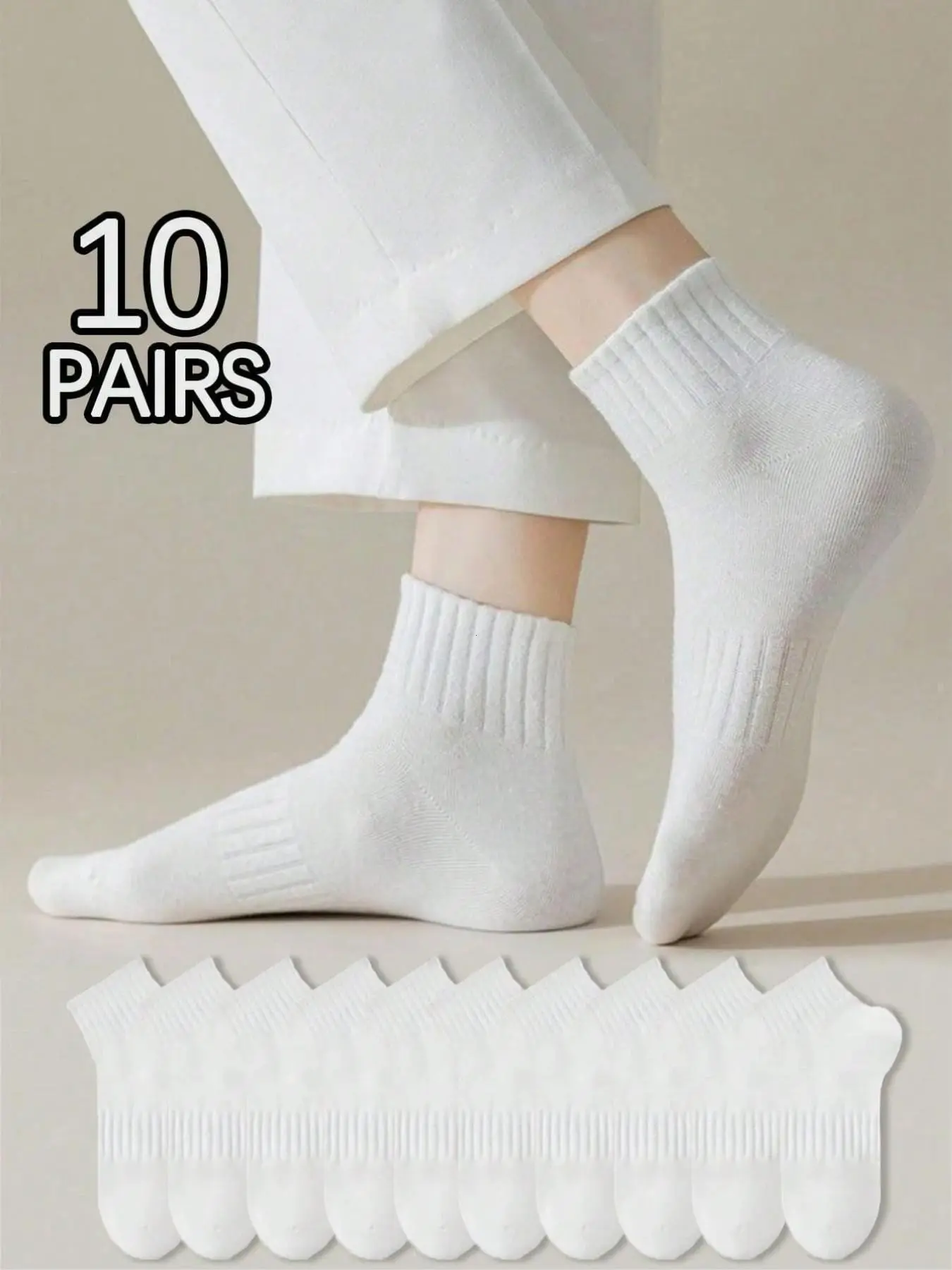 10 Pairs Mid-Calf Socks, Unisex Couples Sports Socks, Comfortable Soft, Moisture-Wicking, Casual Wear, Spring Summer Fall