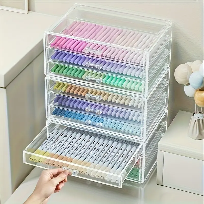 PABHAN 3 Tier High Capacity Desktop Storage Box-Transparent Desktop Drawer- Pencil Holder for Storing Pens, Pencils, and Markers-Stackable Stationery Organizer-Multifunctional Desktop Organizer for Dorms and Offices-Back-to-School Gift, Office Supplies