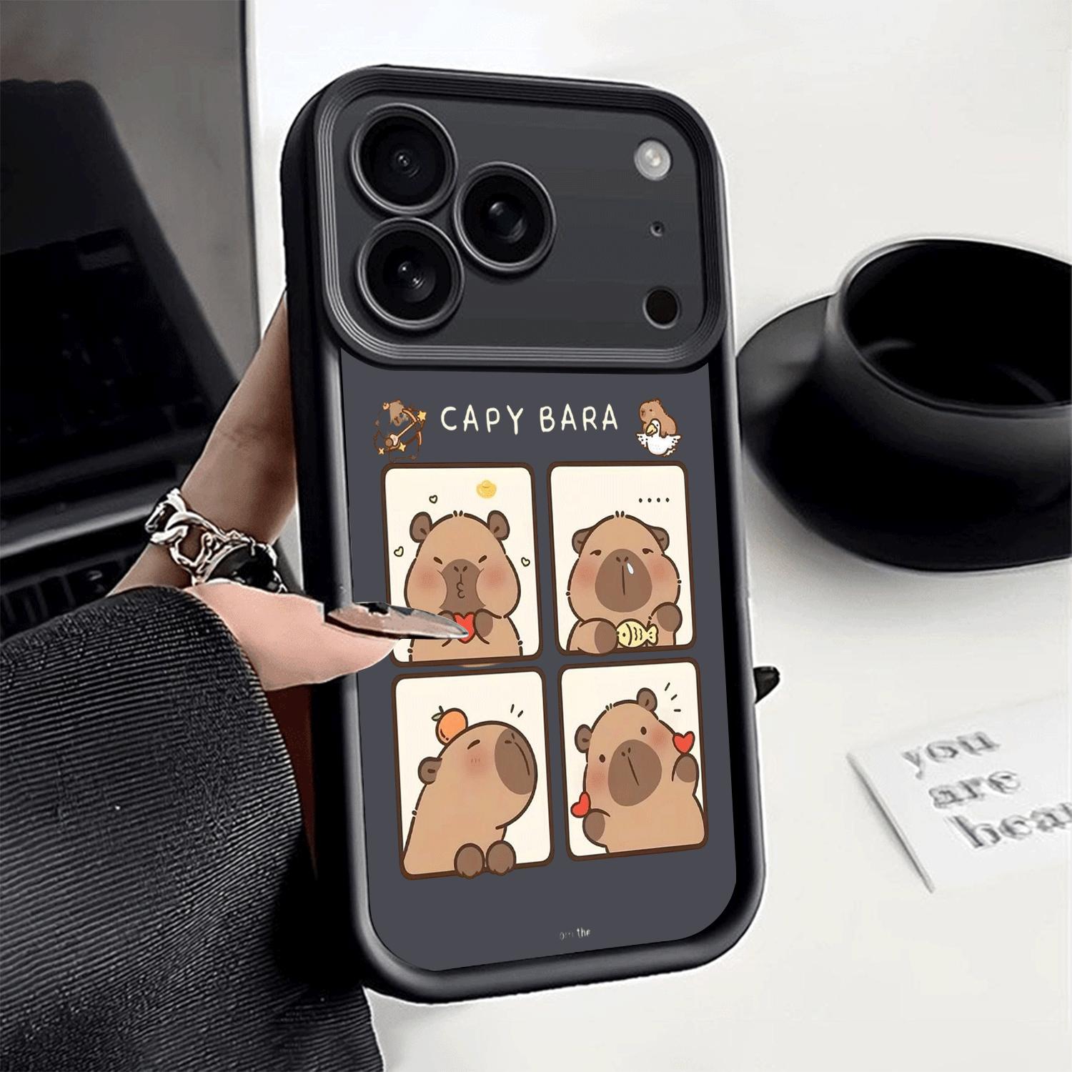 A set of cute and soothing capybaras, a new trendy original design phone case with a spiral staircase motif, available in white, black, and red, suitable for various iPhone models, including iPhone 17, 17 Pro, 17 Air, 17 Pro Max, 16, 15, 14, 13, 12 Plus/