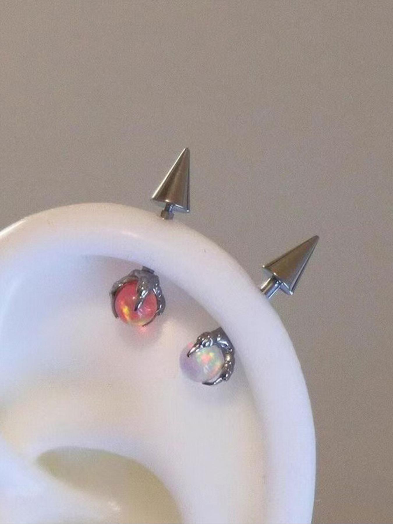 Stylish Hypoallergenic Stainless Steel Spike Ear Cuffs with Cat's Eye Stone Design, 16G Fashion Earrings for Men and Women, Perfect Birthday Gift