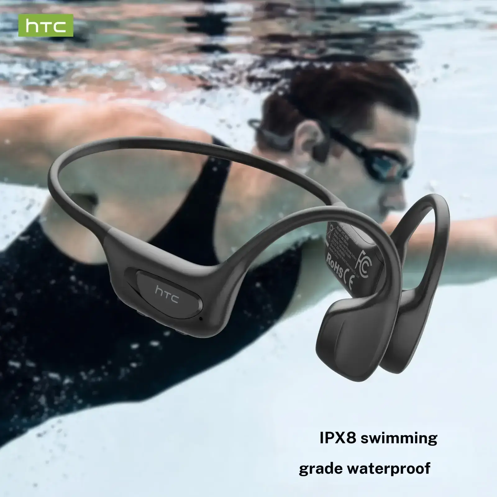 HTC NE86 Professional Bone Conduction Bluetooth Audio Headphones IPX8 Waterproof, Bluetooth 5.3, 90 Hour Standby, Heart Rate & Blood Oxygen Monitoring, AI Smart Chat, Designed for Swimming, Running