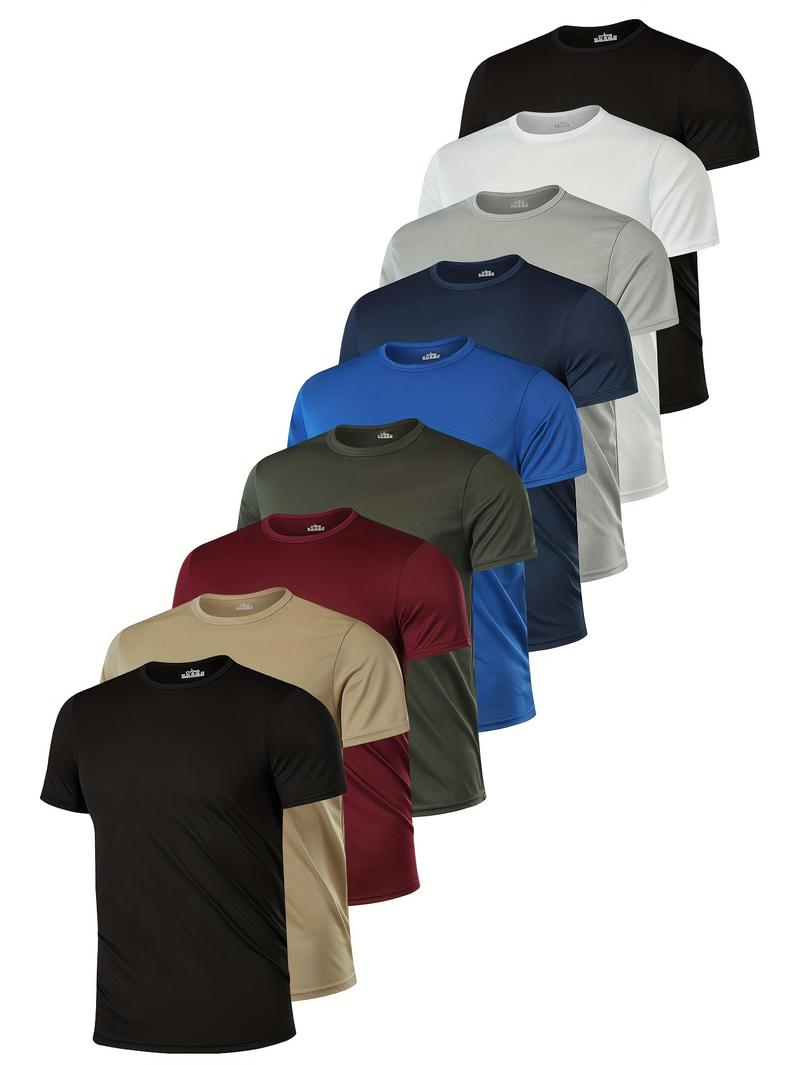 9-Pack Men's Premium Solid Color Crew Neck T-Shirts Breathable,Quick-Drying, Moisture-Wicking,SlightlyStretchy,Comfortable Workouts, RunningGymand Casual Wear, Available:,Gray, Blu Oliv Menswear Athletic Style Athletic Fitness Top
