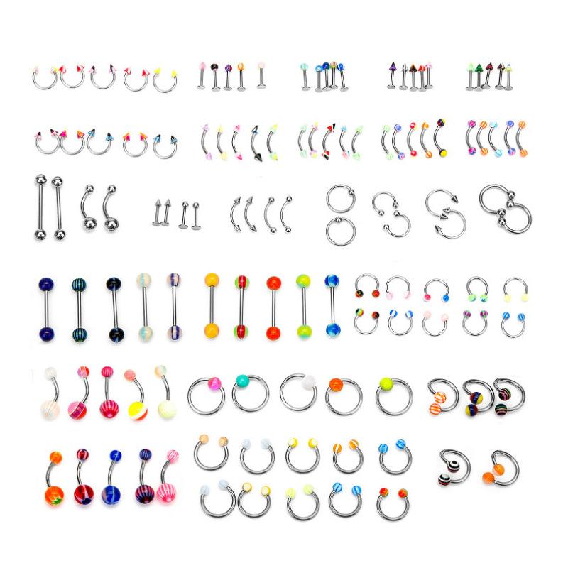 316L Stainless Steel Mixed Style Body Piercing Jewelry Set with Case, Colorful Nose Rings Tongue Rings Eyebrow Rings, Hypoallergenic Piercing Kit for Women Men