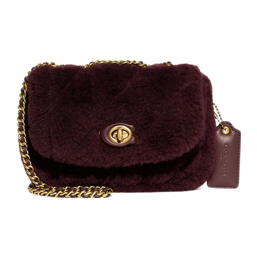 COACH Pillow 20 Satchel Handbag for Women – Suede and Smooth Leather Crossbody Bag with Twist Lock Closure in Burgundy