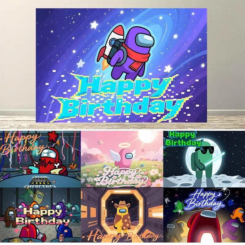 Dewprint Space Social Deduction Game Cartoon Among U Background Kid Birthday Party Decor Supplies Banner Photo Shoot Backdrops