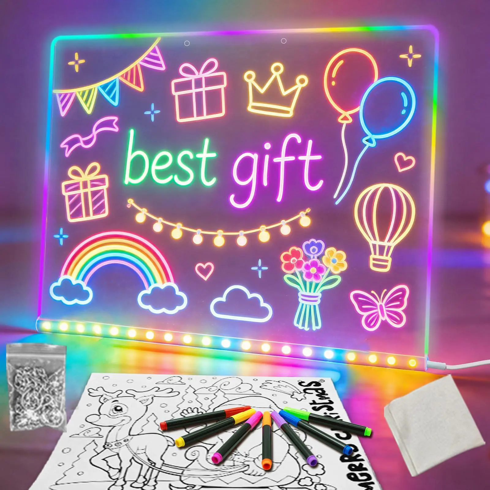 Durable Kids LED Art Board with USB Lights & Markers Portable Writing Drawing Tablet Perfect for Home Classroom Learning Decor & Family Fun Educational Gift, summerwins|restock|dealsforyoudays