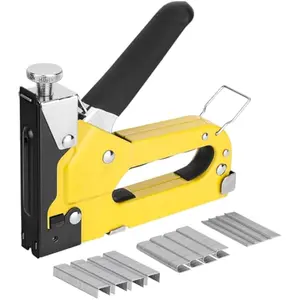 3-in-1 Heavy Duty Staple Gun Kit (HT0430), Chromed Steel Upholstery Stapler with 600 Staples, Quick Jam Clearance, Adjustable Force & Rapid Loading, Manual Nail Gun for Woodworking, Furniture, DIY & Home Improvement