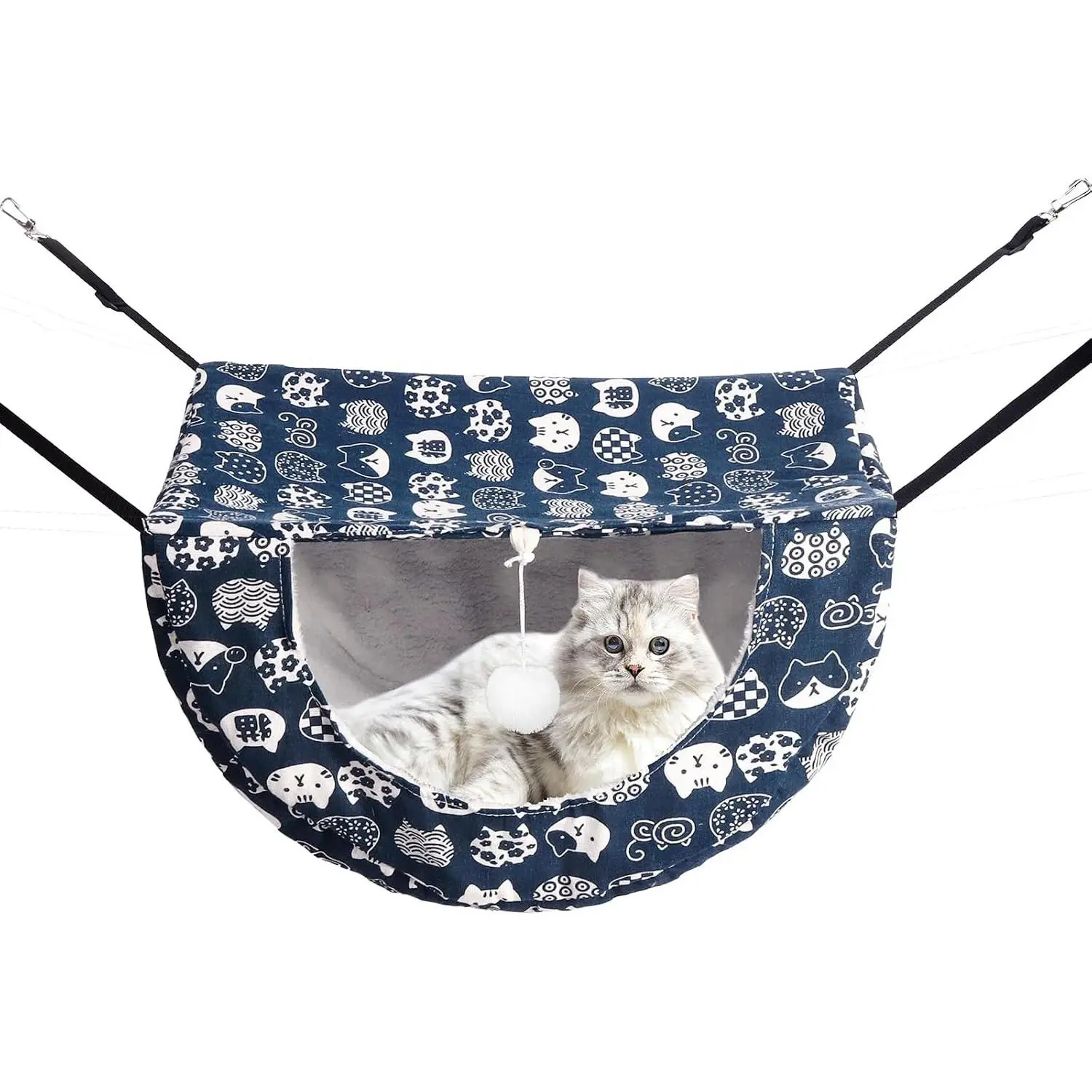 Cat Hammock for Cage with Ball,Hanging Pet Hammock Bed Adjustable,Double Layer Soft Sleeping Hammock for Cats,Ferret,Puppy,Rabbits,Small Animals,1Pack (Blue)