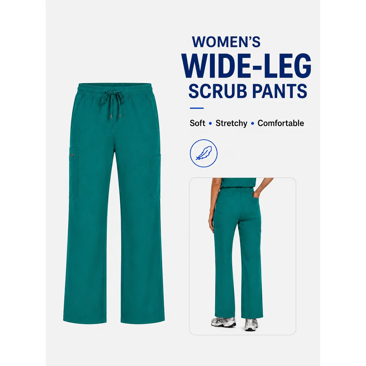 Women's High-Waist Athletic Flare Scrub Pants - 4-Way Stretch Polyester Blend Fabric, Deep Pockets, Wrinkle Resistant, Minimalist Chic Hospital Uniform Bottoms for Nurses