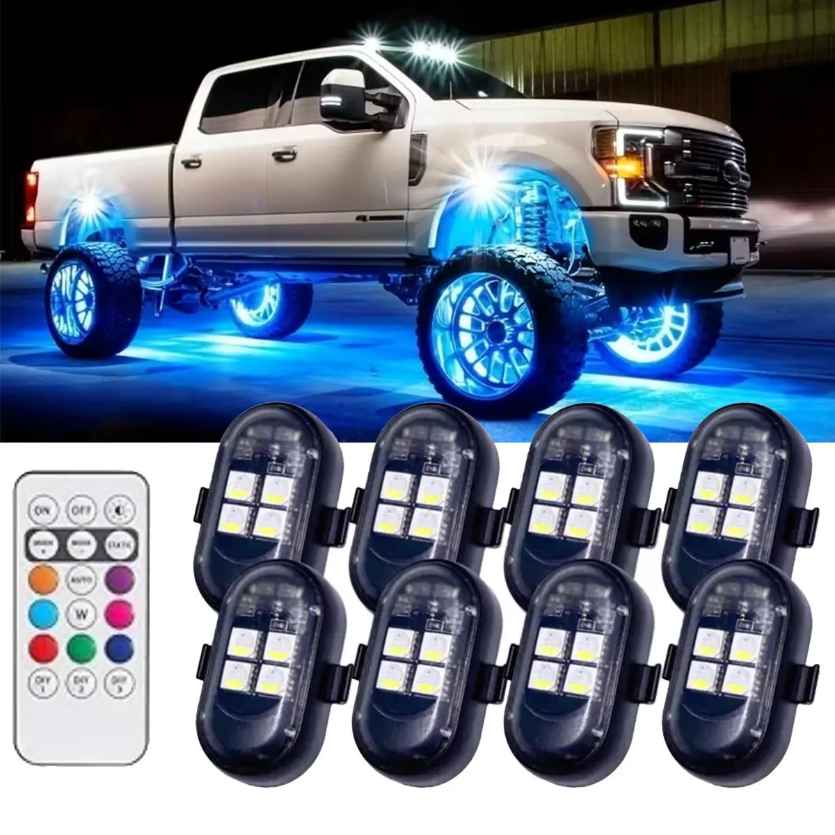 2026 New Wireless RGB Underglow LED Light Kit for Car Motorcycle Truck Jeep ATV UTV SUV, APP & Remote Control IP65 Waterproof, Music‑Sync Multi‑Color Strobe Lights for Off‑Road and Car Show Exterior Vehicle Mods