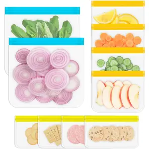 Reusable Gallon Freezer Bags, 10 Pack Dishwasher Safe Silicone Food Snack Storage Bags with 3 Sizes for Snack, Sandwich, Lunch