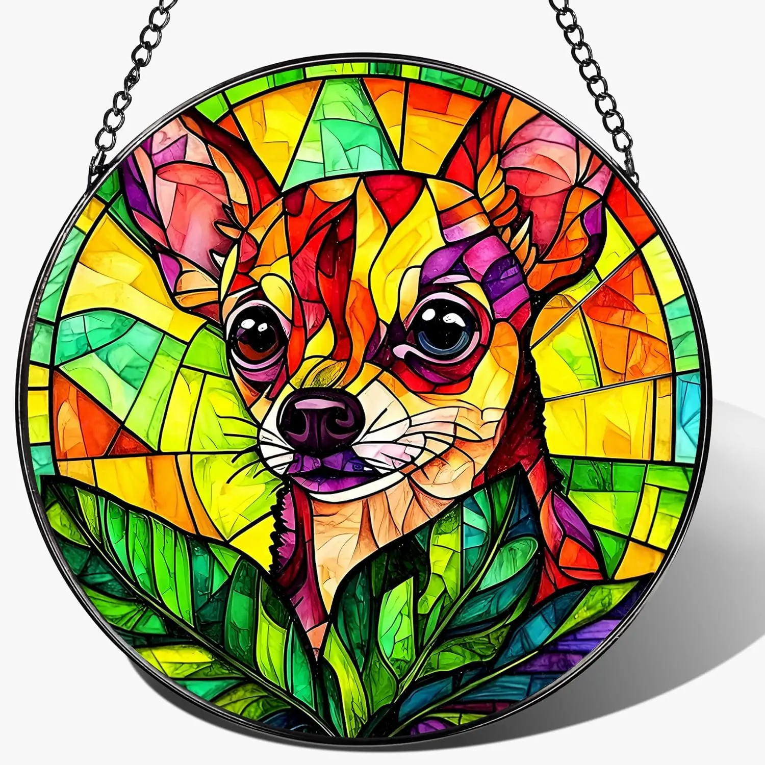 Chihuahua Hand-Painted Stained Glass Window Print Suncatcher Tapestry - Hanging Home Decor Wall Art, Sunshine Capture, Light Up Your Space, Easy Install, Door-Kitchen-Balcony Accessory, Ideal Dog Lovers Gift