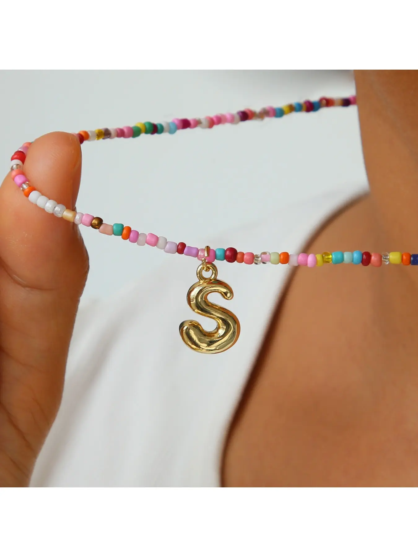 Women's Colorful Letter Necklace, "Bubble" Initial Necklace Jewelry, Hand-Beaded, Exquisite & Charming Beachy-Bohemian Style, Ideal Gift for Mother's Day, Back-to-School Season, or Teachers' Day, Dainty Initial Necklaces