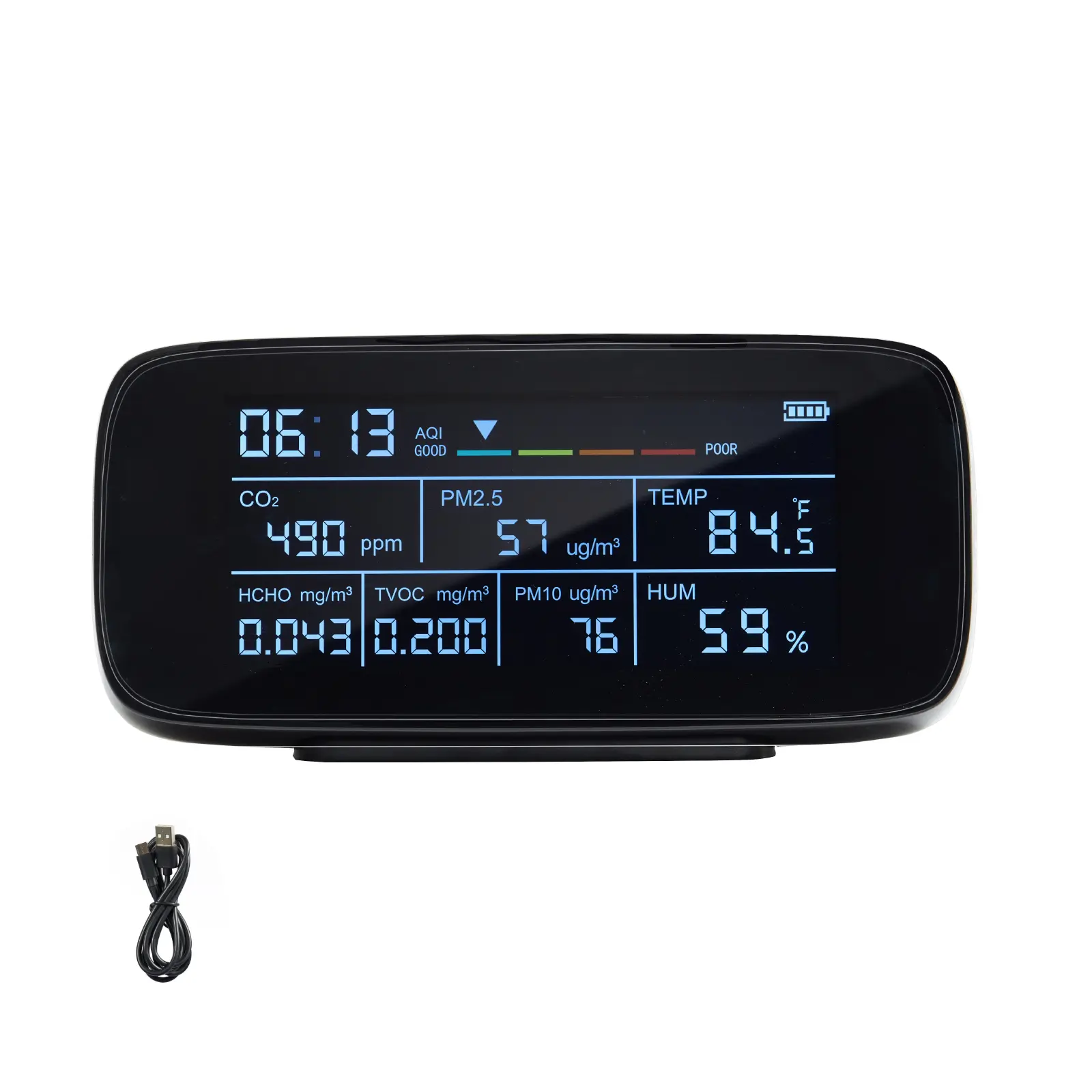 Air Quality Monitor 9-In, -10°C - 50°C (14°F - 122°F) Temperature, Smart Detection, High-definition Display, Real-time Monitoring
