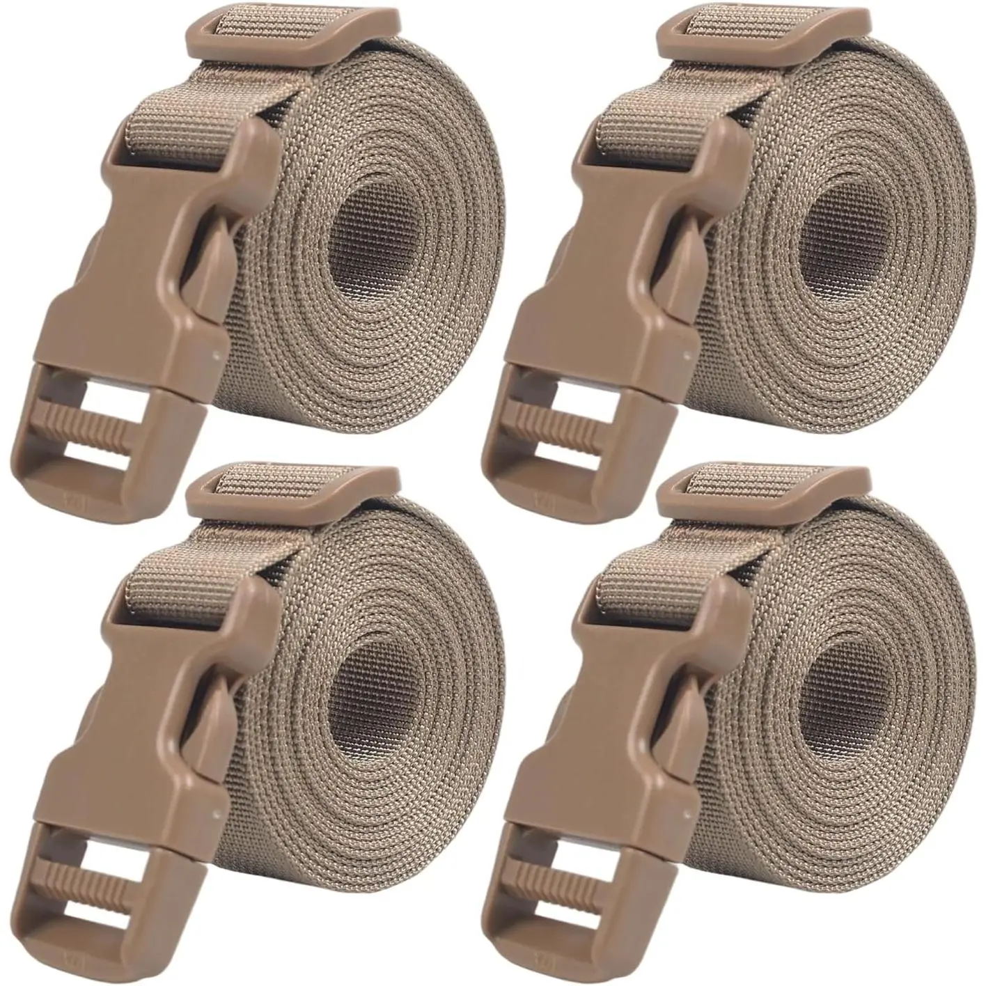 Backpack Accessory Strap Luggage Straps Cover Strap Sleeping Bag Strap with Buckle (TAN - Release Buckle Straps (4-Pack))