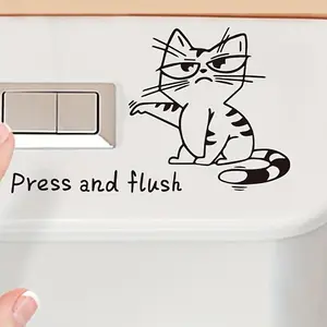 Funny Cartoon Kitty Toilet Decor Sticker, Self Adhesive PVC Wall Decal, Reusable Bathroom Ornament, Ideal Novelty Gift
