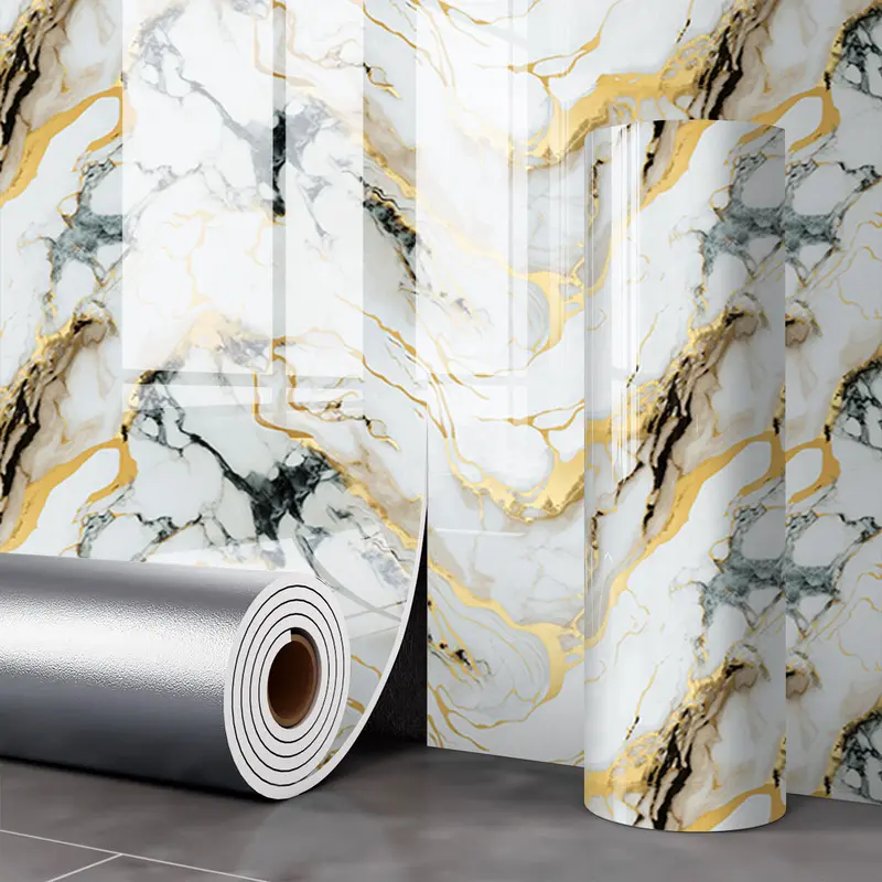 15.75 x 118.11 Inches 2.5mm thick IXPE marble foam wall stickers tile look waterproof moistureproof easy install wipe clean, home renovation for bedroom living room TV backdrop Self Stick Wallpaper