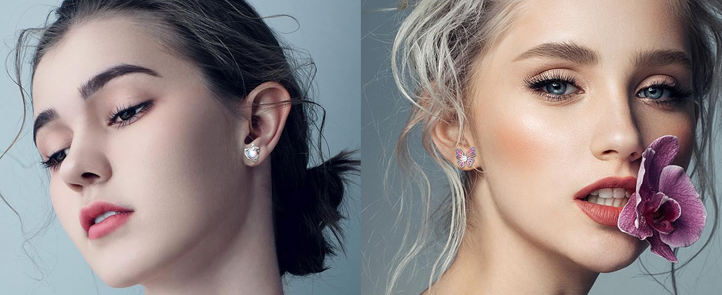 FIASASO 16Pcs Dangle Cartilage Earrings for Women Men Stainless Steel Tragus Stud Earrings 16G and 20G Butterfly Heart CZ Opal Flat Back Earrings Cartilage Tragus Conch Helix Daith Piercing Jewelry