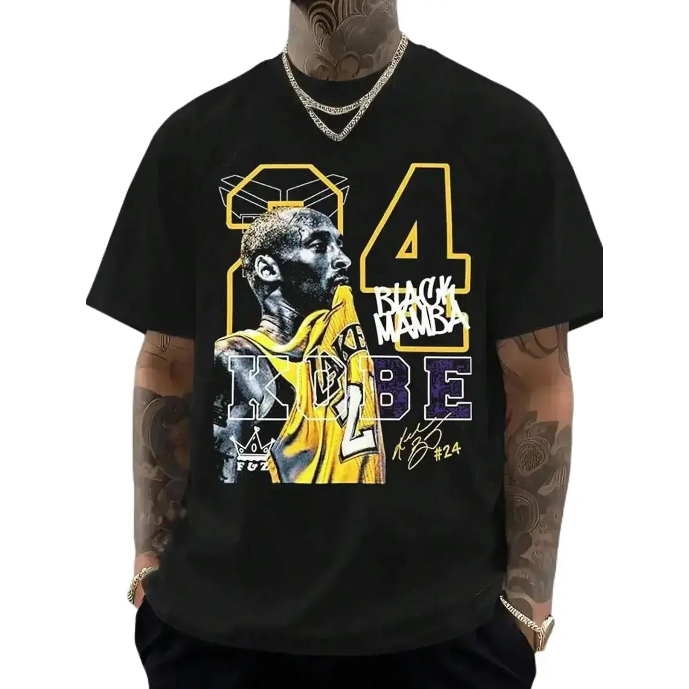 |       Kob.E Bryant |       Artistic Lakers Basketball Print Classic T-Shirt |       Popular Classic Apparel For Kobe Fans |        Loose Fit Printed Crew Neck Unisex Short-Sleeve T-Shirt |       European And American Fashion Brand Printed Base Layer Shi