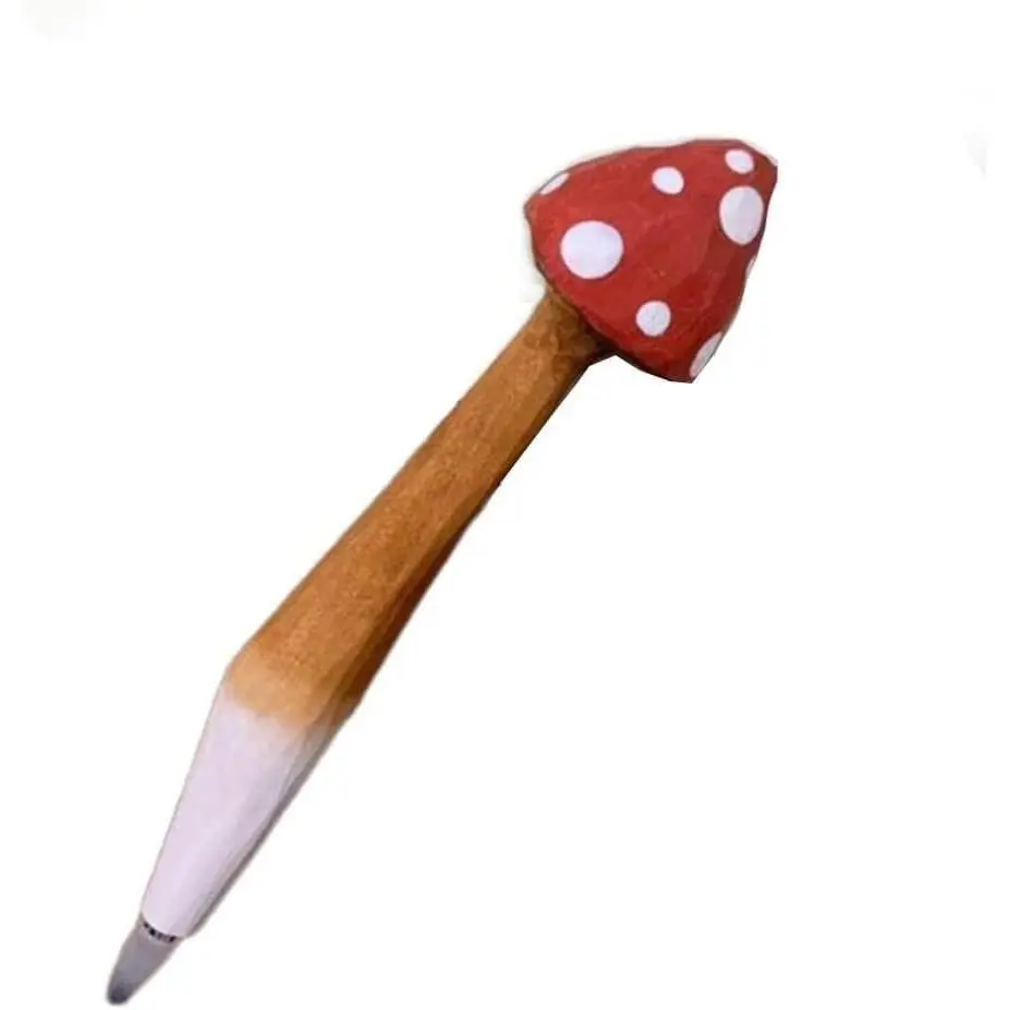 Red Mushroom Shape Gel Pen Cute Mushroom Solid  Carving Pen Stationery Desktop Stand Writing Black Ink , Rollerball Gel Ink