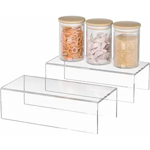 2 Pack 10x4.7x3 Inch Acrylic Shelf Riser, Desktop Rectangular Acrylic Tray Pedestal Stand for Home Decor, Figures, Manga and Other Collectibles