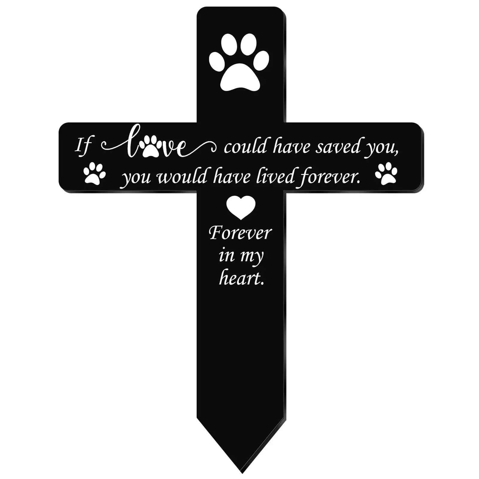 Cross Shape Paw Print Pet Memorial Wooden Garden Stake, Forever In My Heart Pet Loss Sympathy Wood Grave Marker, Dog Cat Remembrance Cemetery Lawn Yard Outdoor Decor Bereavement Gift