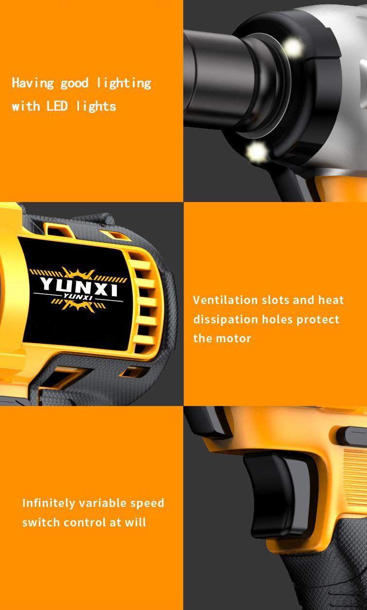 YUNXI 21V 350N Cordless Impact Wrench Wireless Drill Kit, Brushless Electric Impact Gun Drill, Impact Wrench Drill, Toolbox, Charger, Socket And Complete Accessories. Suitable For Men'S Gifts In Cars And Homes | Father'S Day Gifts Set with Work Light