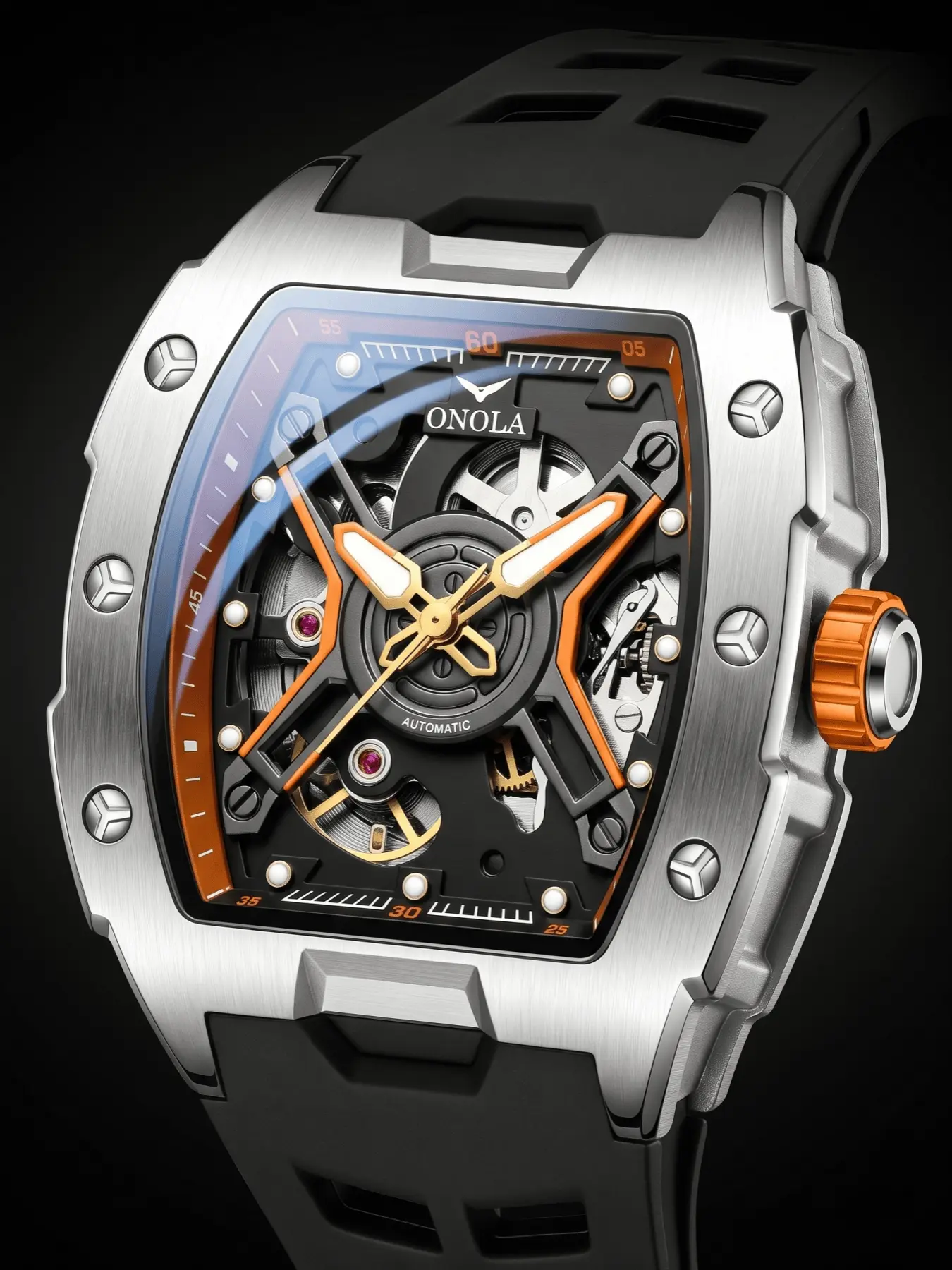 2026 New Onola Automatic Analog Mechanical Watch, 30m Waterproof, Silicone Strap, Business Sport, Gift Box Included