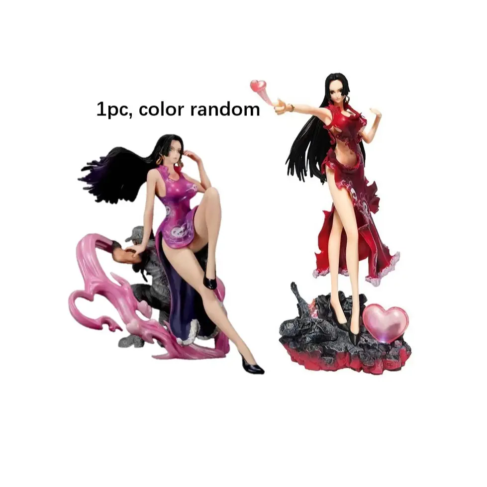 One Random Style 7.87 Inch One Piece Boa Hancock Anime Collectible Figure, BT Empress Qipao Heart Effect Statue with Stone Soldier Base