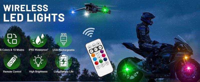 6PCS Wireless Led Strobe Lights with Remote Control 8 Colors USB Rechargeable Waterproof Emergency Lights Rock Light Flashing Light for Car Motorcycle Aircraft Scooter Truck Drone Vehicle