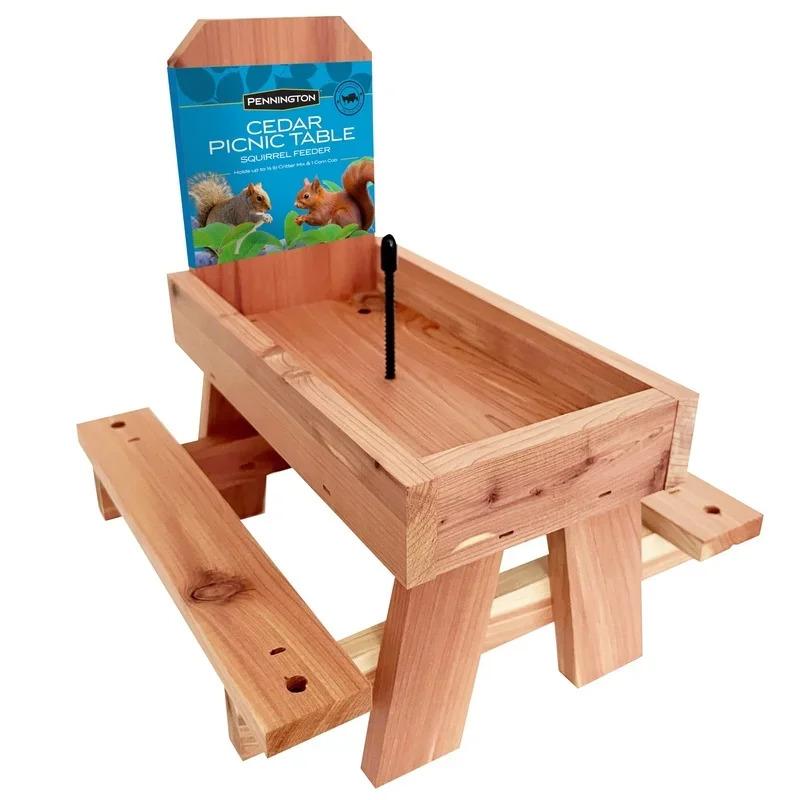 Red Cedar Squirrel Feeder Picnic Table Holds Corn Nuts Seeds Outdoor Hanging Mountable Wildlife Feeder Easy Drainage Fully